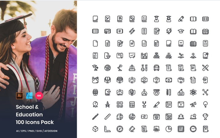 School & Education 100 Set Pack Iconset Template