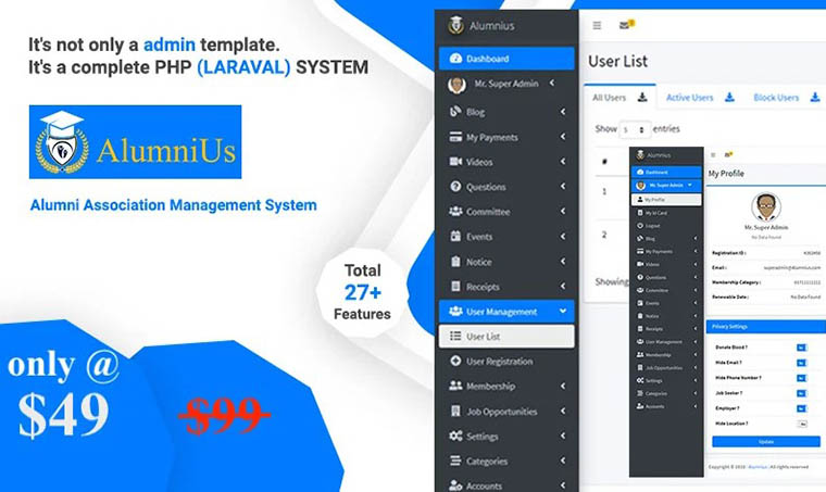 Alumnius - Association Management System Admin Template by Bitspeck